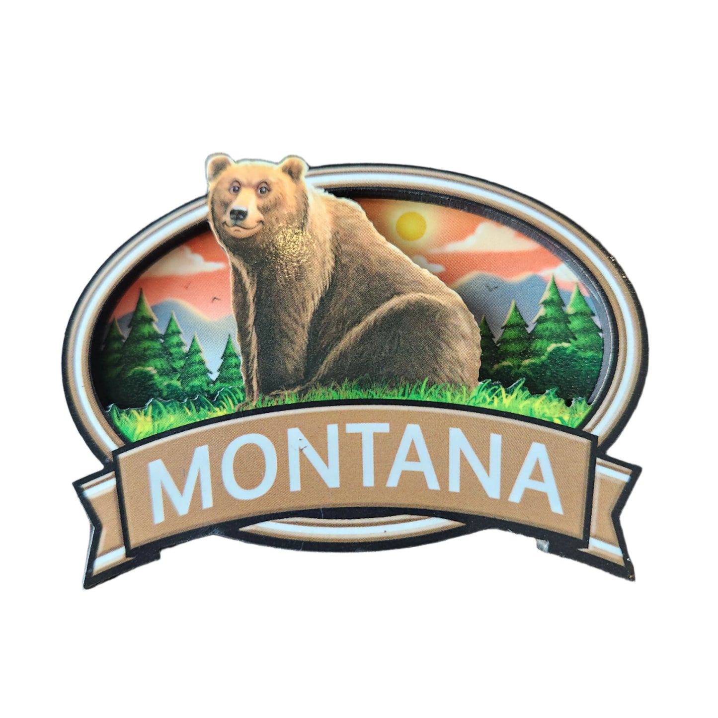 Montana Grizzly - 2 Level Wood Magnet