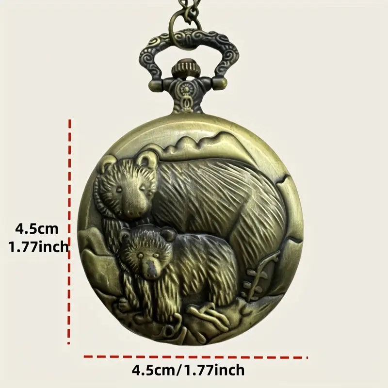 Bear & Cub Quartz Pocket Watch with Chain