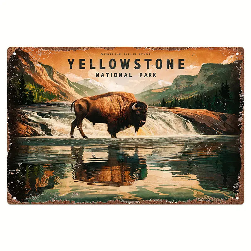 Metal Sign - Yellowstone National Park Bison Reflection 2