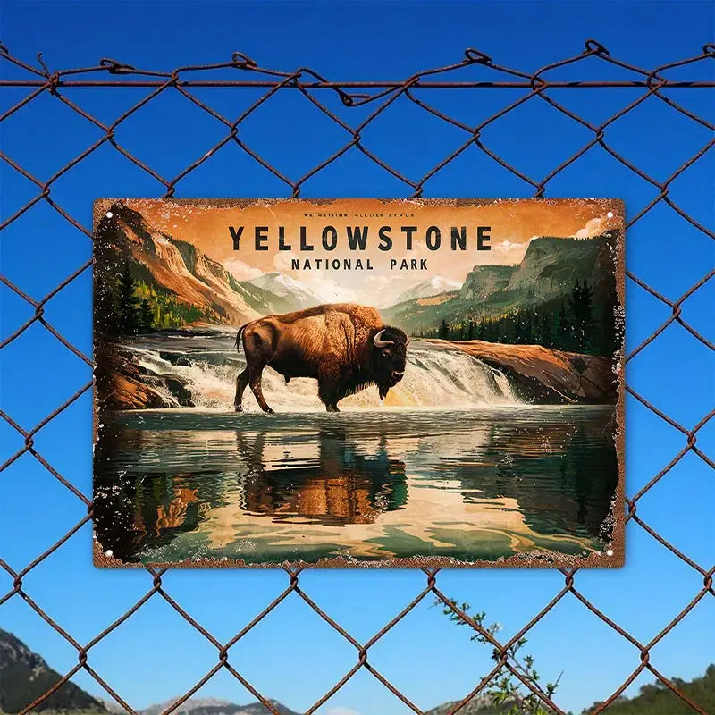 Metal Sign - Yellowstone National Park Bison Reflection 2