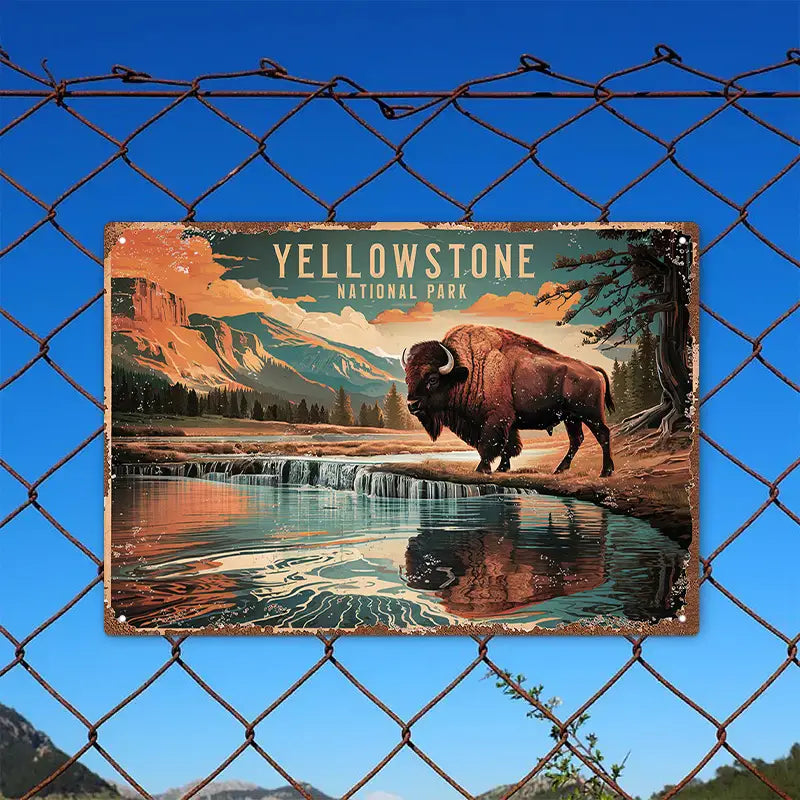 Metal Sign - Yellowstone National Park Bison Reflection 1