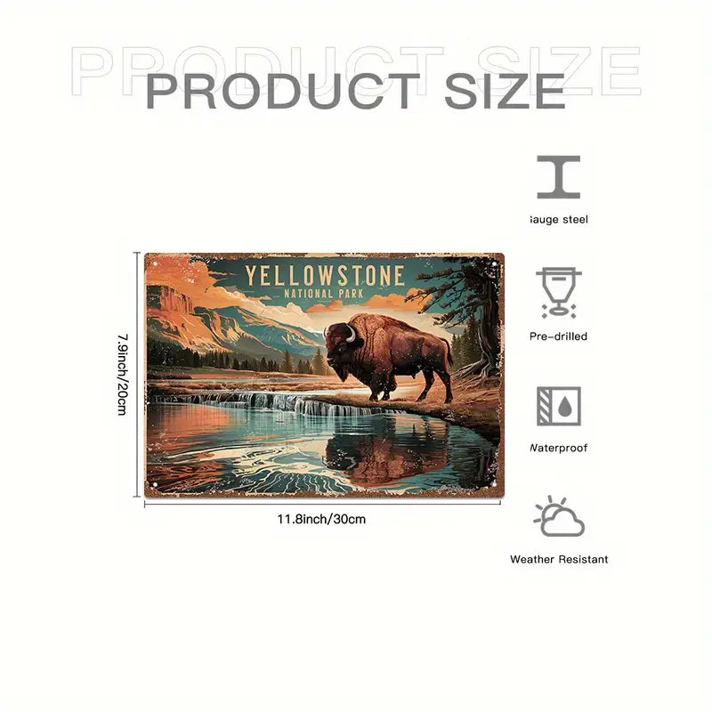 Metal Sign - Yellowstone National Park Bison Reflection 1