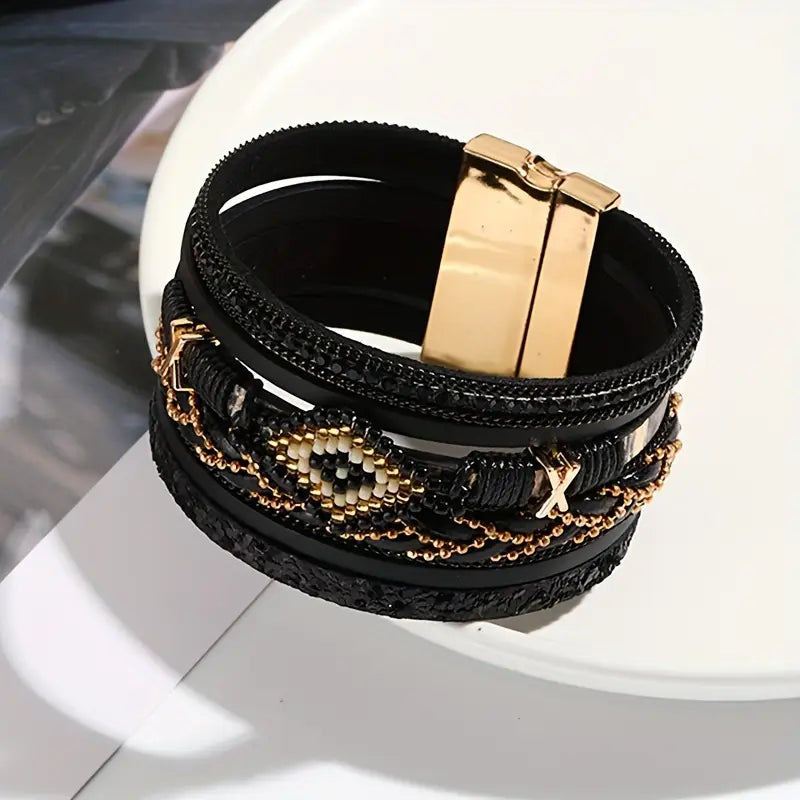 Bracelet with Rhinestone & Beads - Magnetic Clasp