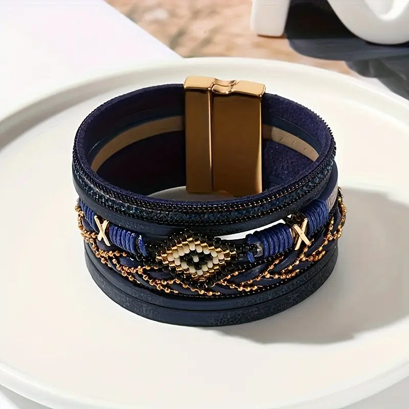 Bracelet with Rhinestone & Beads - Magnetic Clasp