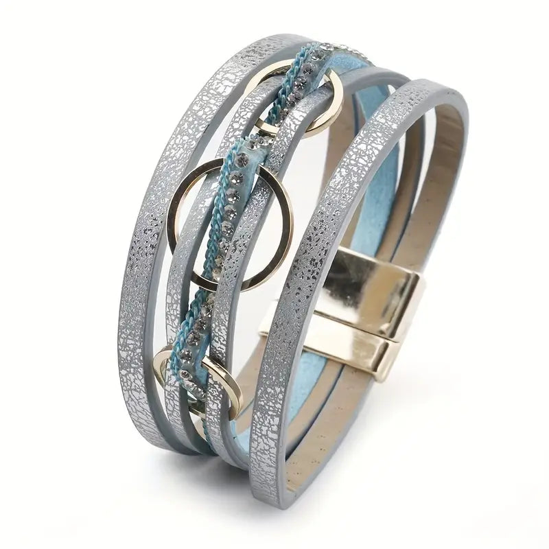 Triple Loop Bracelet with Rhinestone Embellishments and Magnetic Clasp