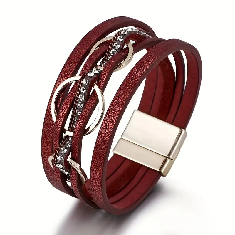 Triple Loop Bracelet with Rhinestone Embellishments and Magnetic Clasp