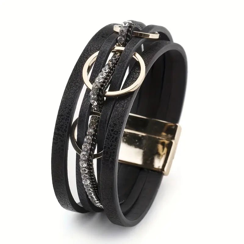 Triple Loop Bracelet with Rhinestone Embellishments and Magnetic Clasp