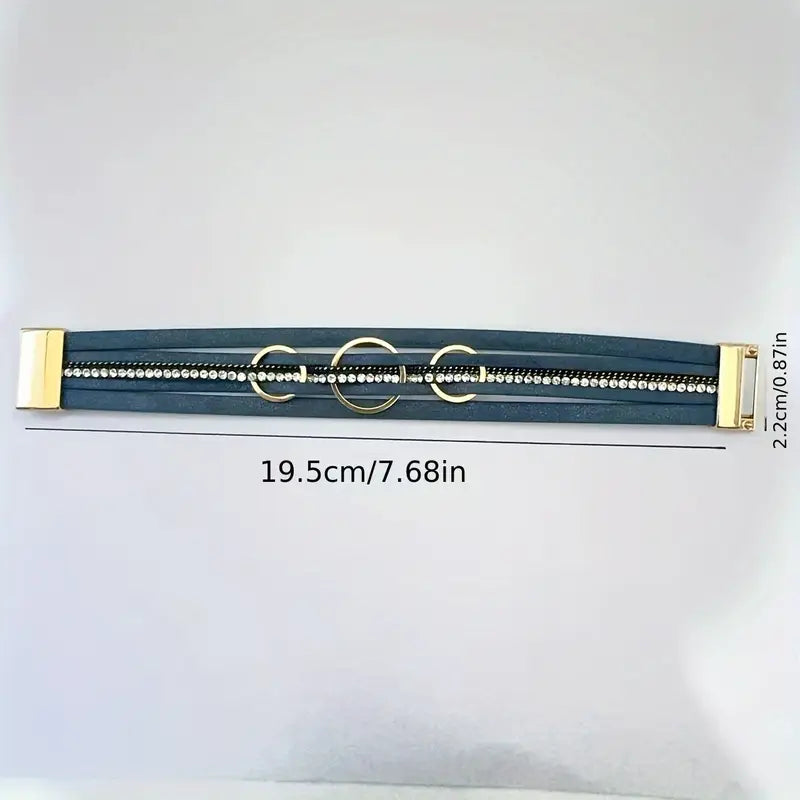 Triple Loop Bracelet with Rhinestone Embellishments and Magnetic Clasp