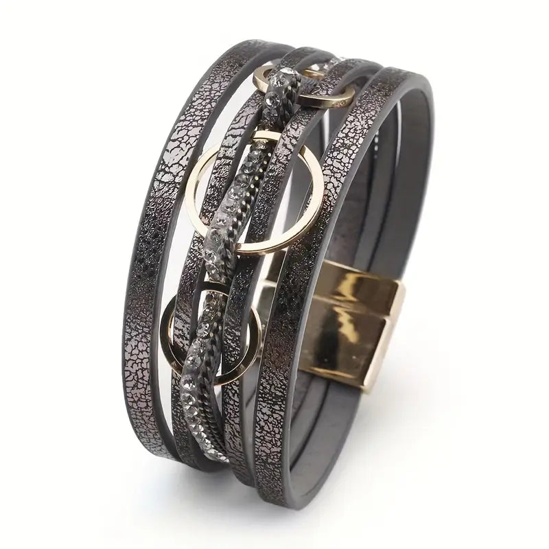 Triple Loop Bracelet with Rhinestone Embellishments and Magnetic Clasp