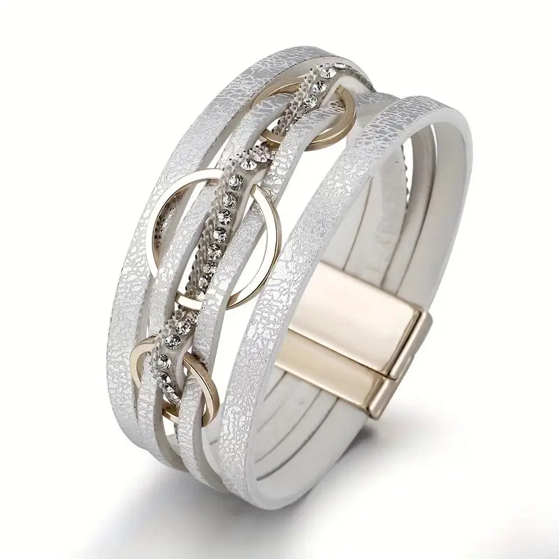 Triple Loop Bracelet with Rhinestone Embellishments and Magnetic Clasp