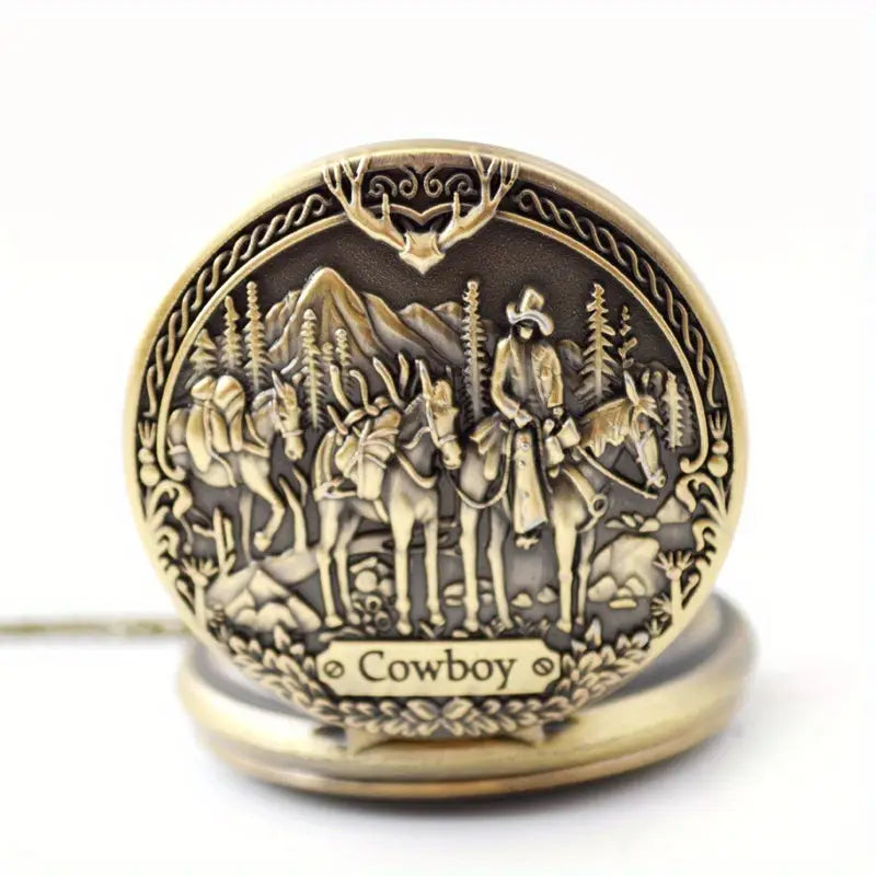 Western Cowboy Quartz Pocket Watch with Chain