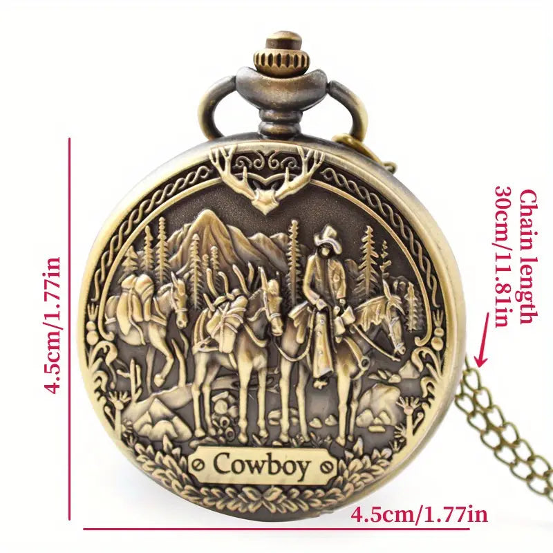 Western Cowboy Quartz Pocket Watch with Chain