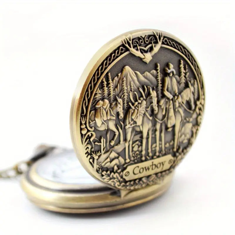 Western Cowboy Quartz Pocket Watch with Chain