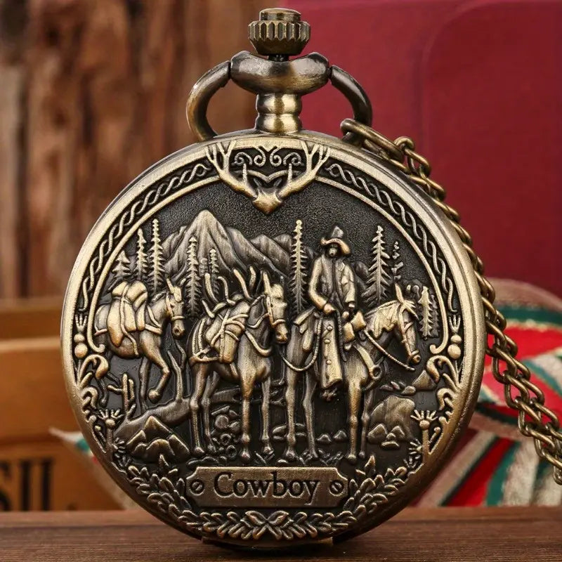 Western Cowboy Quartz Pocket Watch with Chain