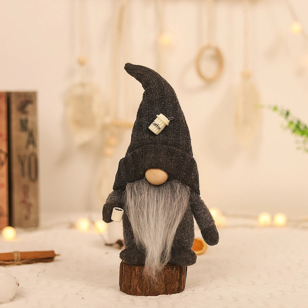 Charming Scandinavian Coffee Gnome Plush - Grey Beard