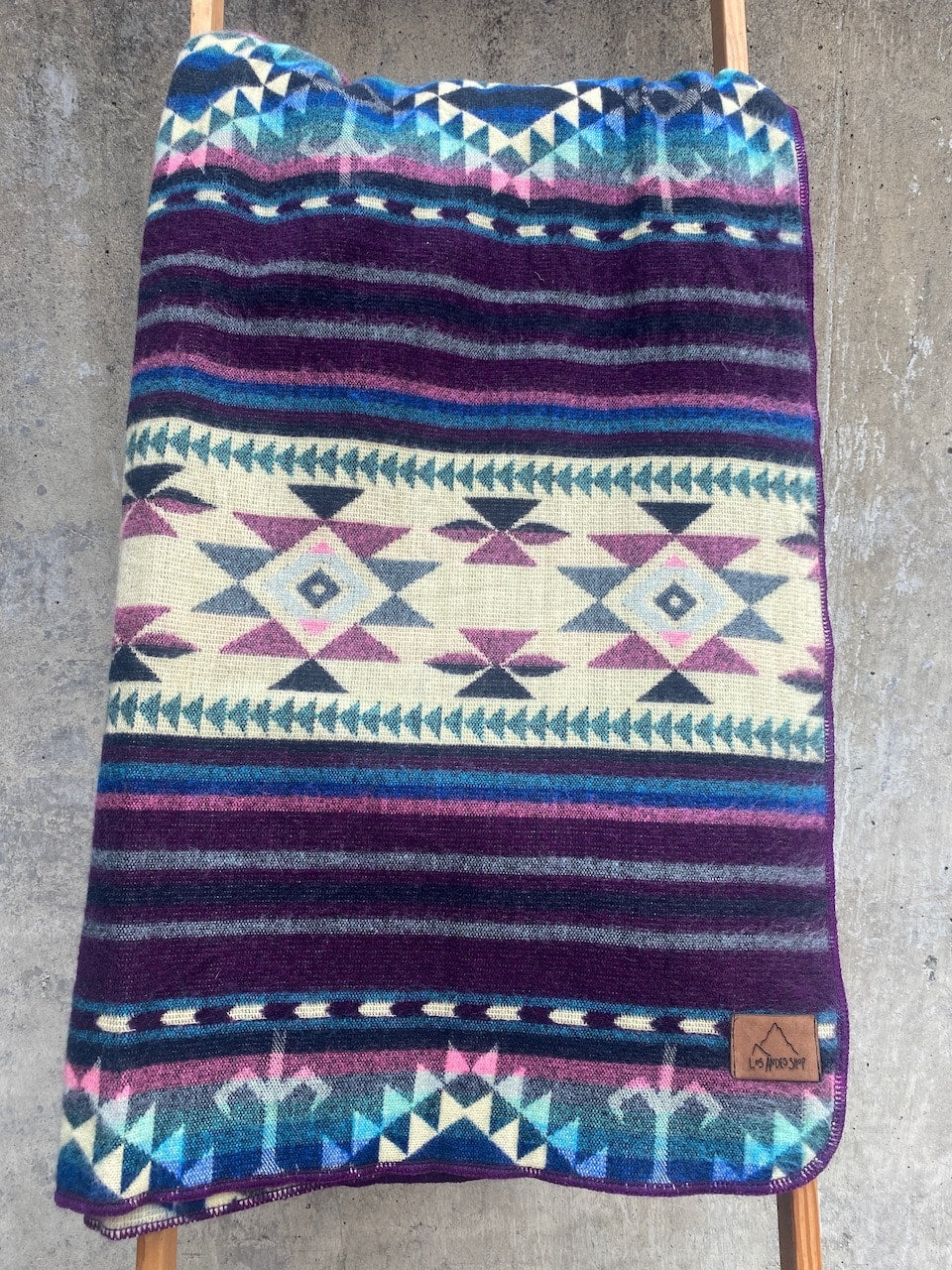 Alpaca Wool Blanket - Purple and Turquoise Native Design Throw