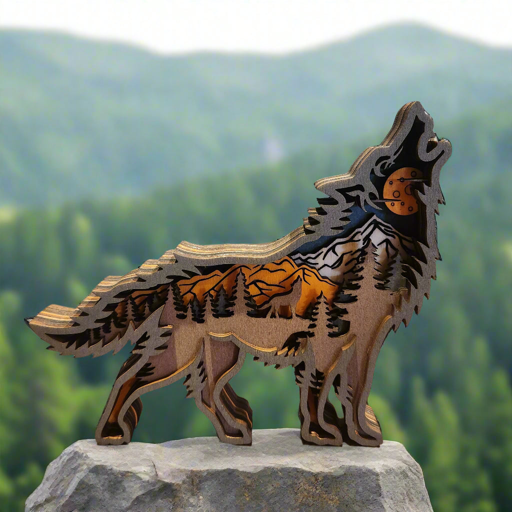 Handcrafted Multi-layer Wooden Wolf