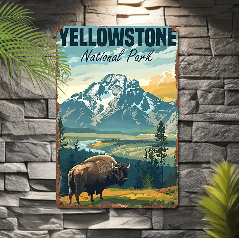 Metal Sign - Yellowstone National Park Bison On The Hill