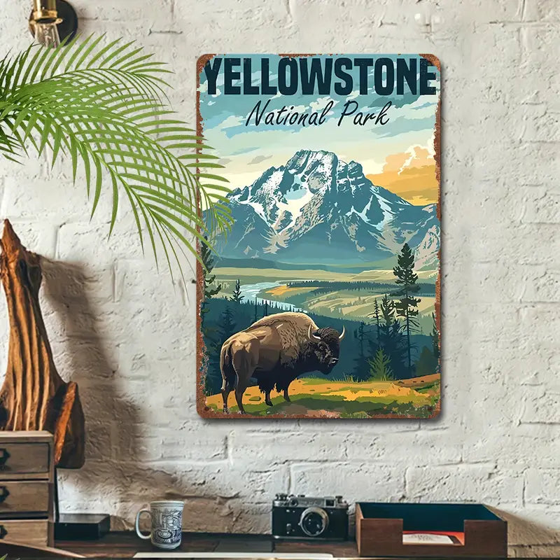 Metal Sign - Yellowstone National Park Bison On The Hill