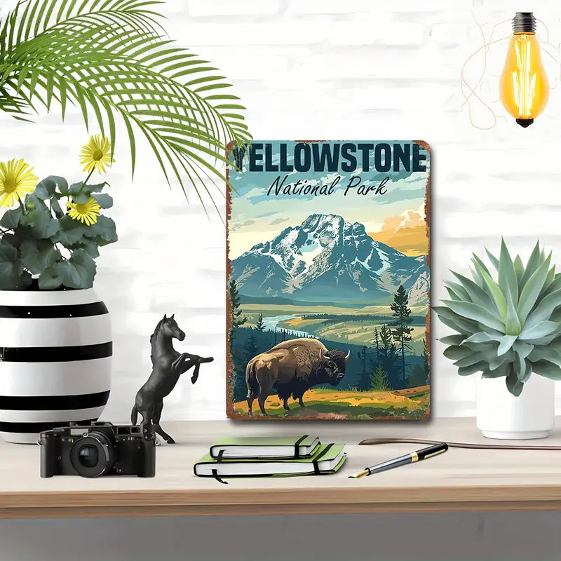 Metal Sign - Yellowstone National Park Bison On The Hill