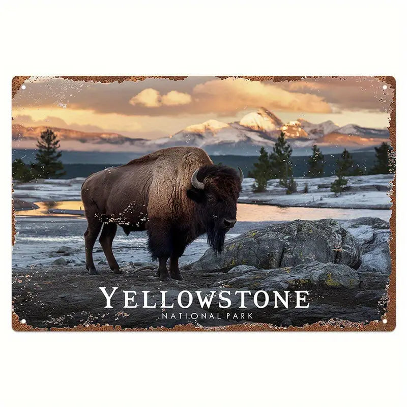 Metal Sign - Yellowstone National Park Winter Bison