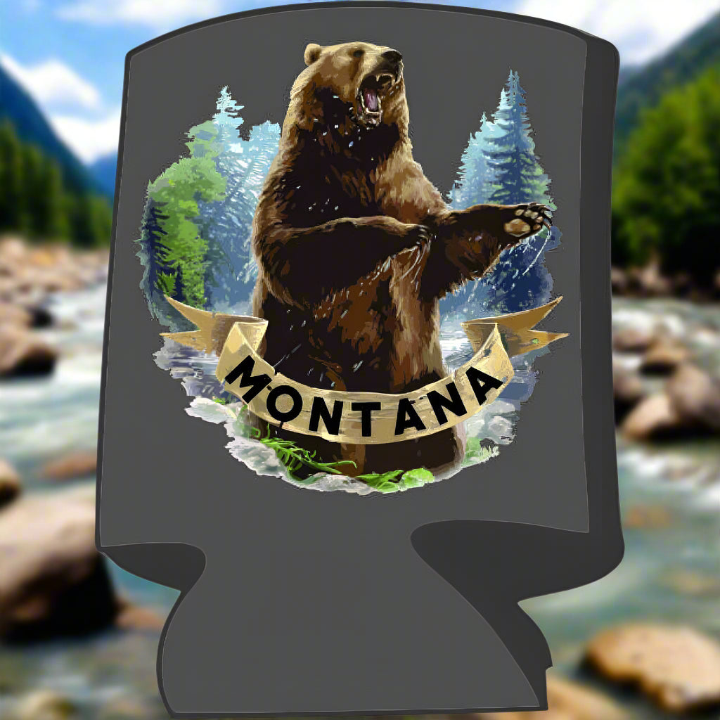 Montana Grizzly Bear Painting Can Cooler