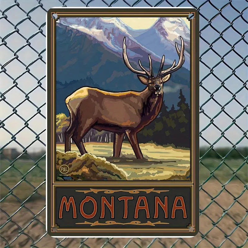 Metal Sign - Montana Elk w/ Landscape