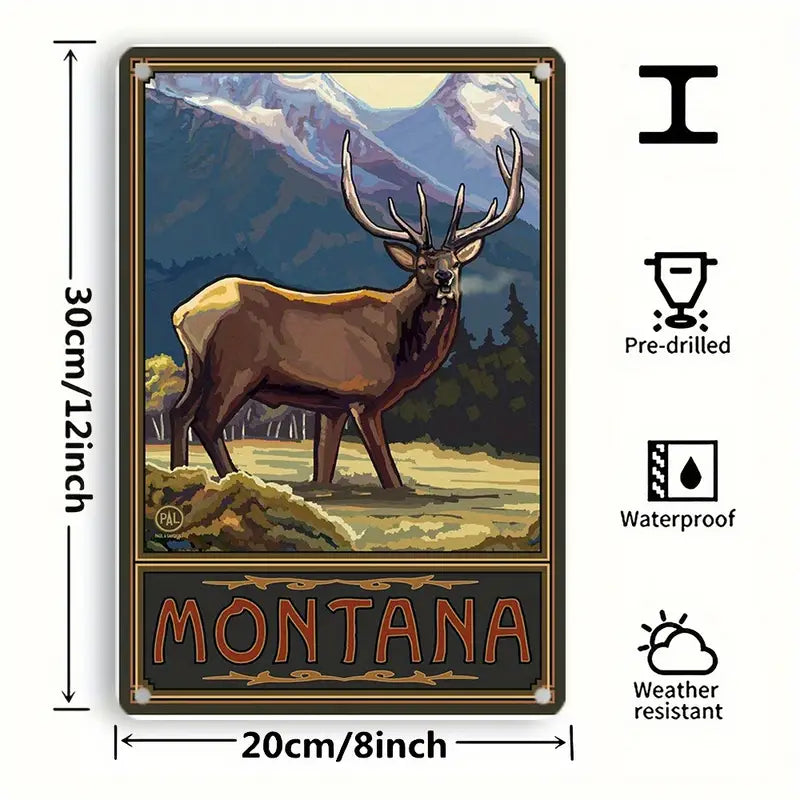 Metal Sign - Montana Elk w/ Landscape