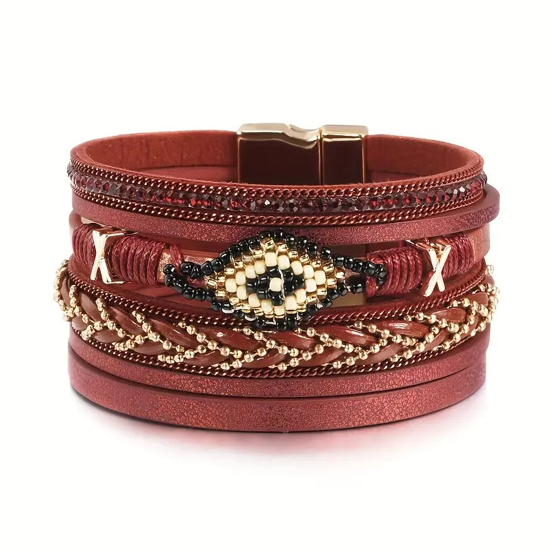 Bracelet with Rhinestone & Beads - Magnetic Clasp