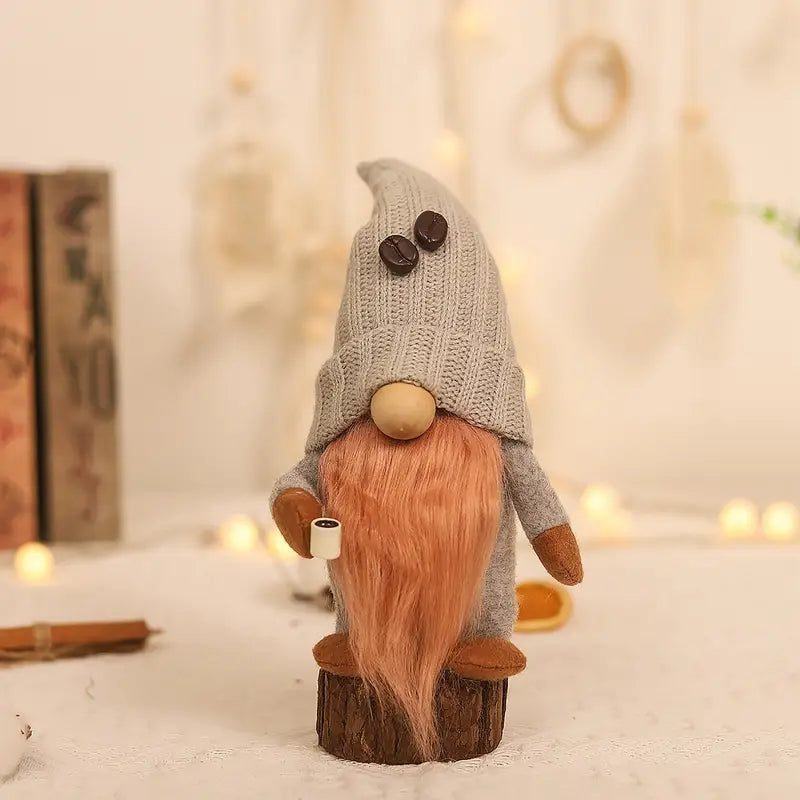 Charming Scandinavian Coffee Gnome Plush - Red Beard
