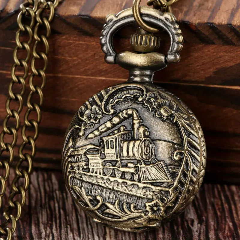 Small Train Quartz Pocket Watch with Chain