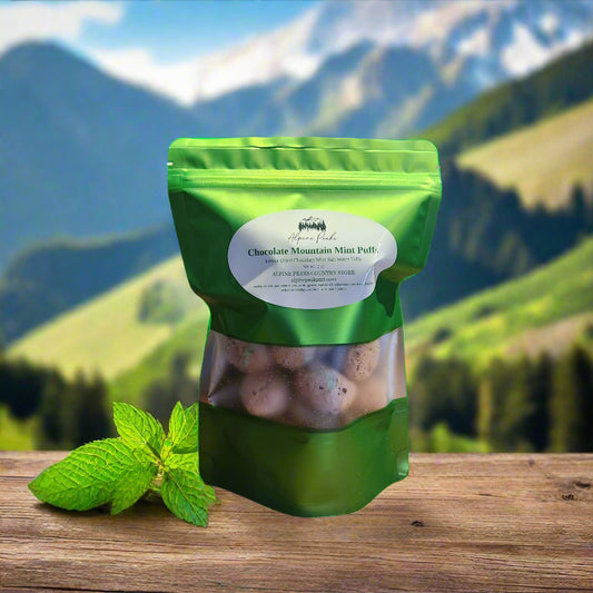 Chocolate Mountain Mint Puffs - Freeze Dried Chocolate Mint Salt Water Taffy