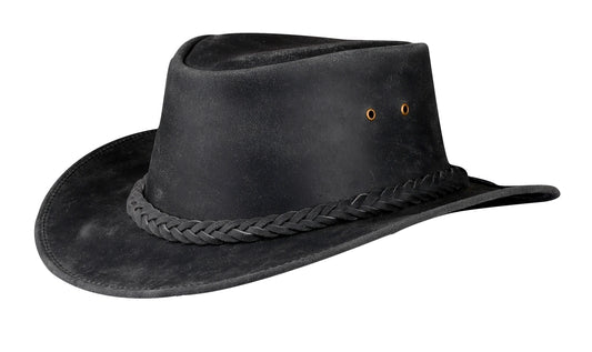 Black Western Leather Outback Cowboy Hat