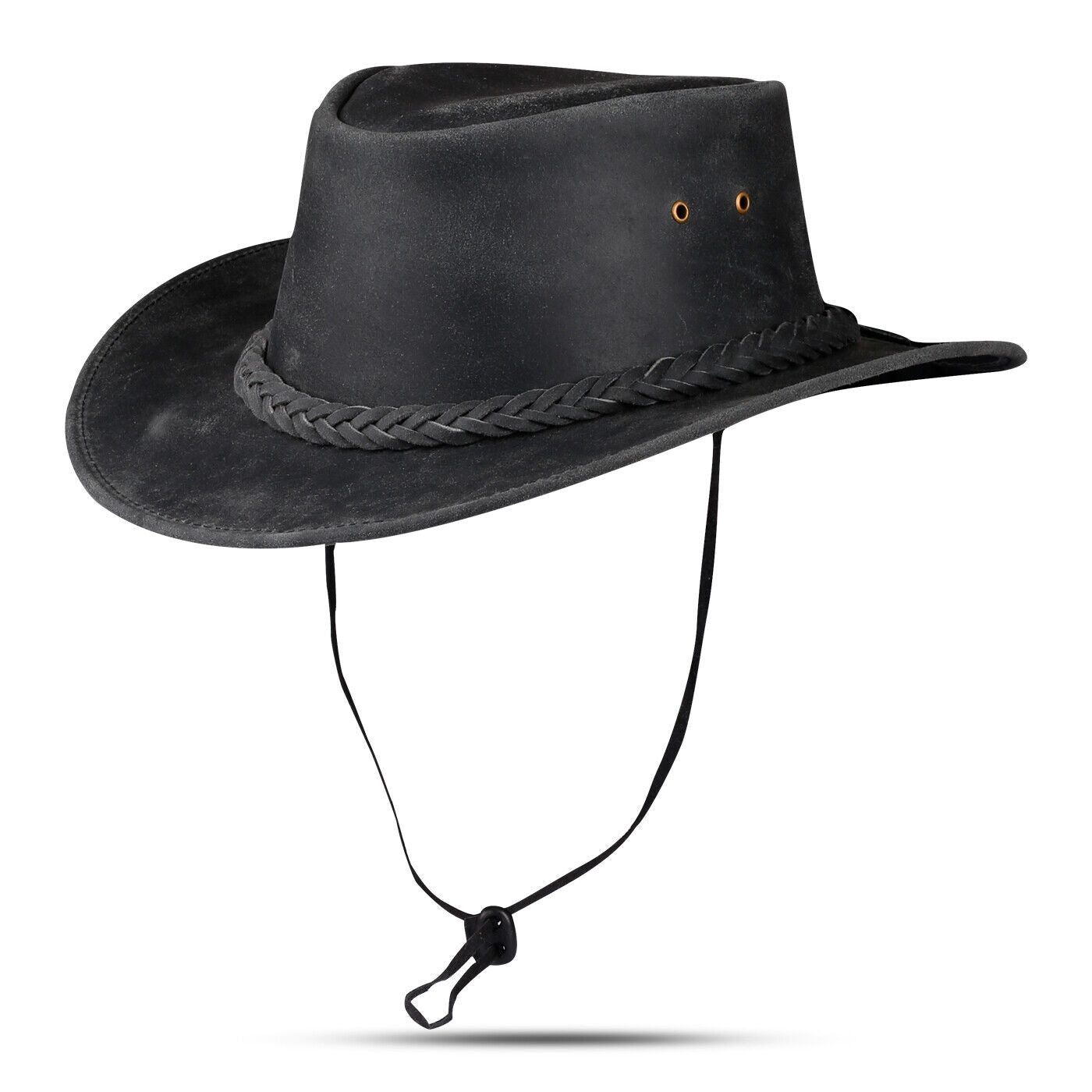 Black Western Leather Outback Cowboy Hat