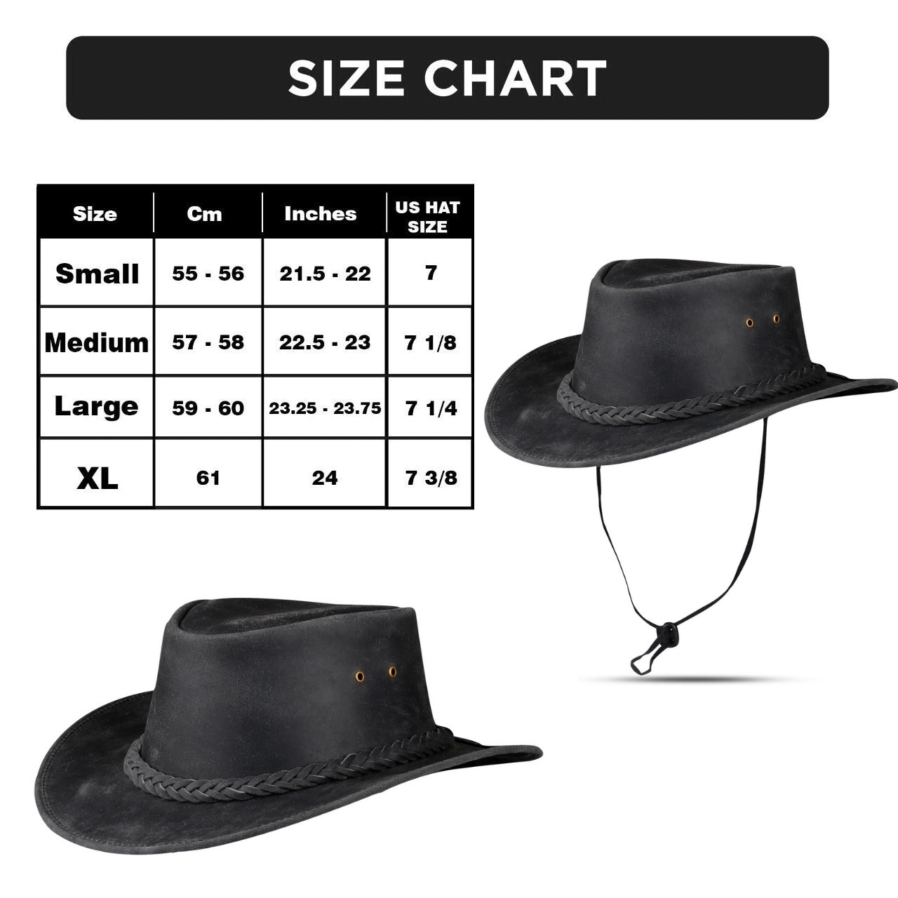 Black Western Leather Outback Cowboy Hat