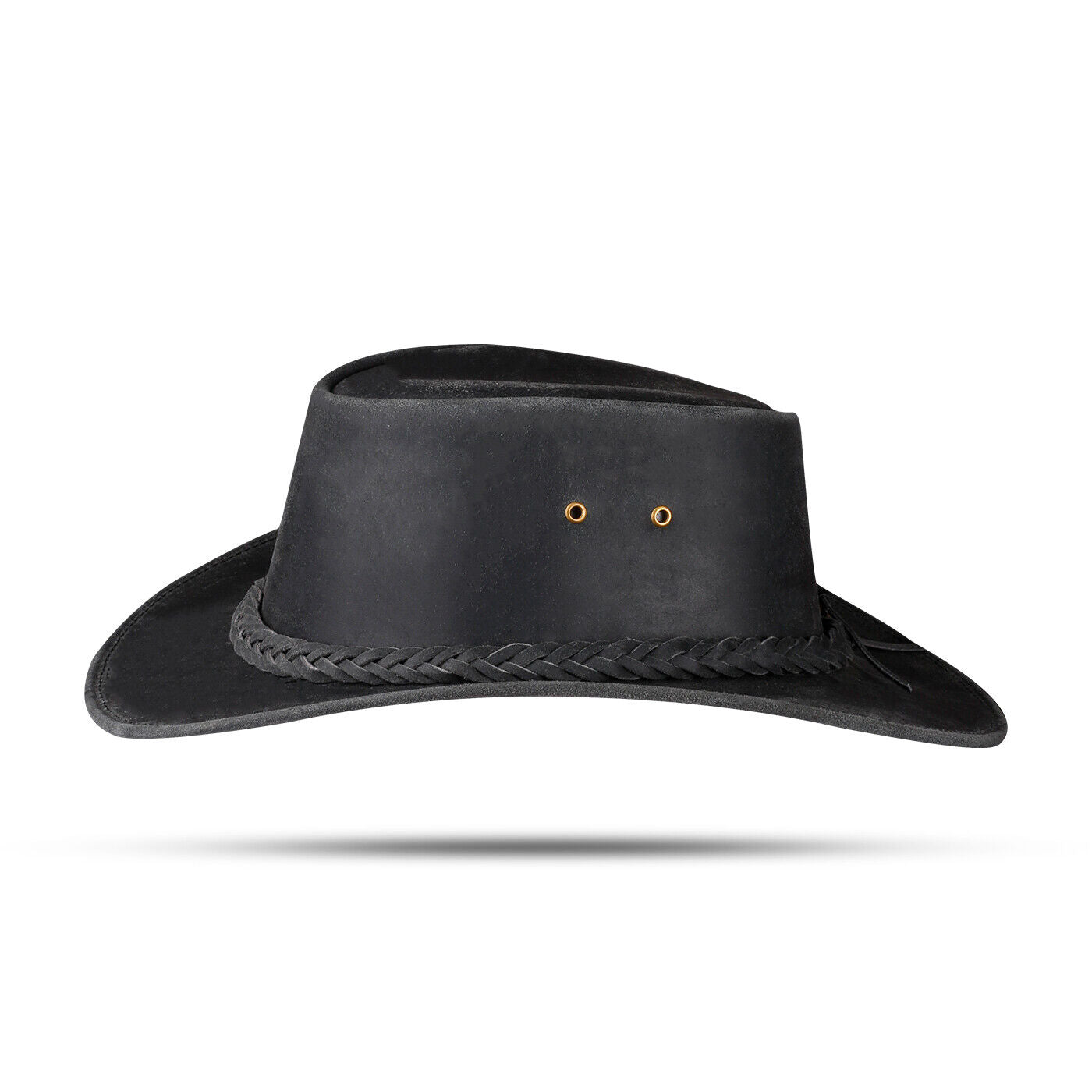 Black Western Leather Outback Cowboy Hat