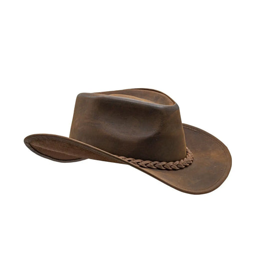 Brown Shapeable Western Leather Outback Cowboy Hat