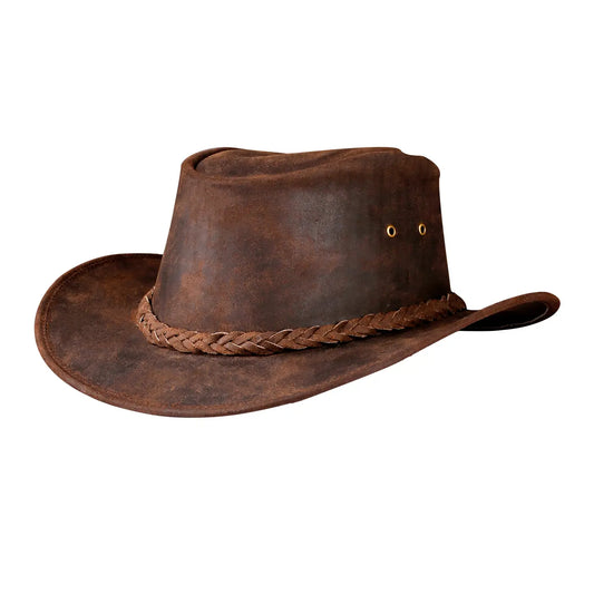 Brown Western Leather Outback Cowboy Hat