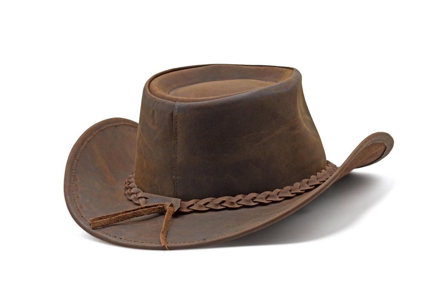 Brown Shapeable Western Leather Outback Cowboy Hat