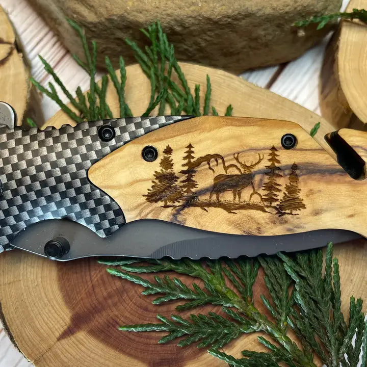 Deer with Mountains & Trees Knife