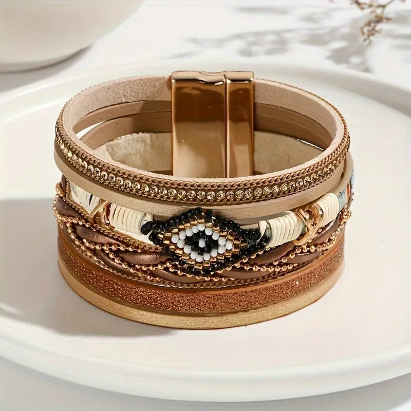 Bracelet with Rhinestone & Beads - Magnetic Clasp