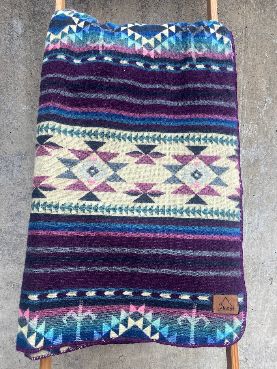 Alpaca Wool Blanket - Purple and Turquoise Native Design Throw