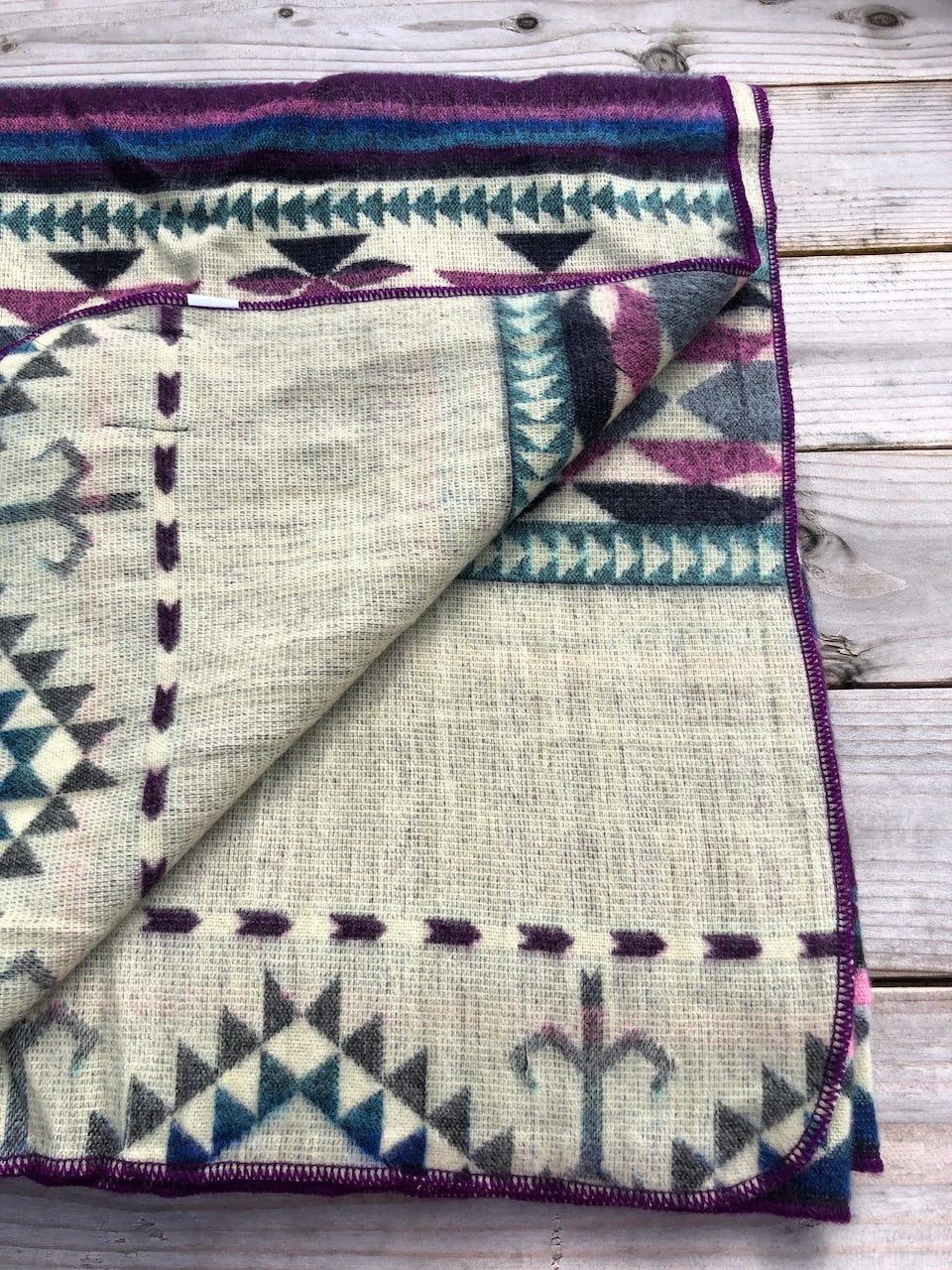 Alpaca Wool Blanket - Purple and Turquoise Native Design Throw