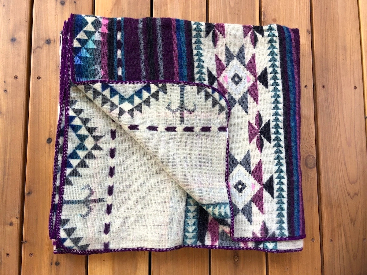 Alpaca Wool Blanket - Purple and Turquoise Native Design Throw