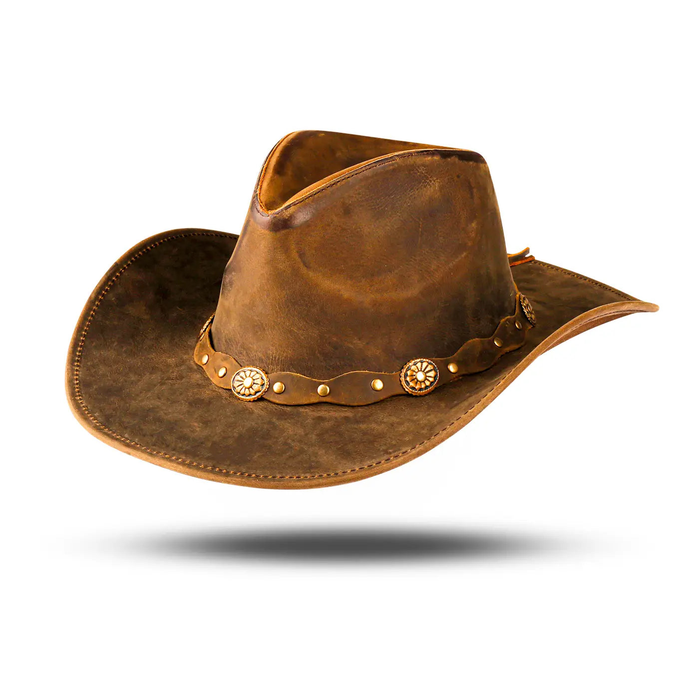 Shapeable Brown Wide Brim Western Leather Cowboy Hat