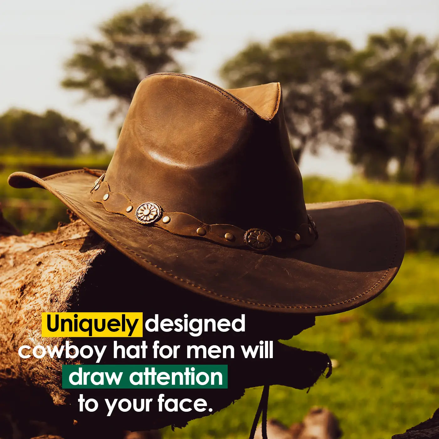 Shapeable Brown Wide Brim Western Leather Cowboy Hat