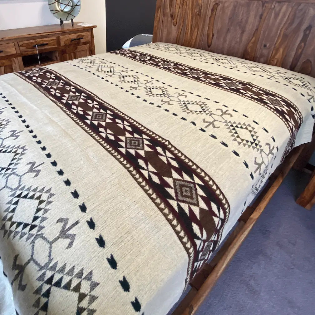 Alpaca Wool Blanket - Southwestern Brown & Cream Blanket (Queen Size)