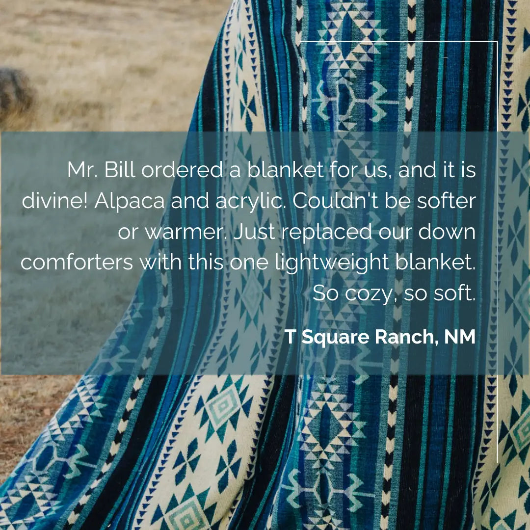 Alpaca Wool Blanket - Turquoise and Cream Western (Queen size)