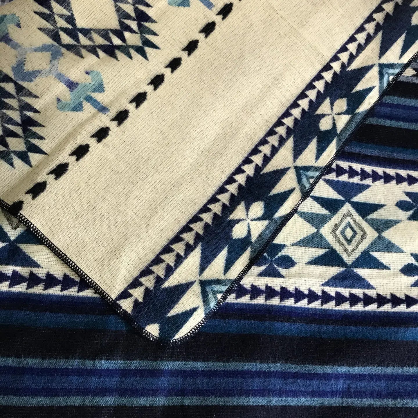 Alpaca Wool Blanket - Turquoise and Cream Western Blue Throw