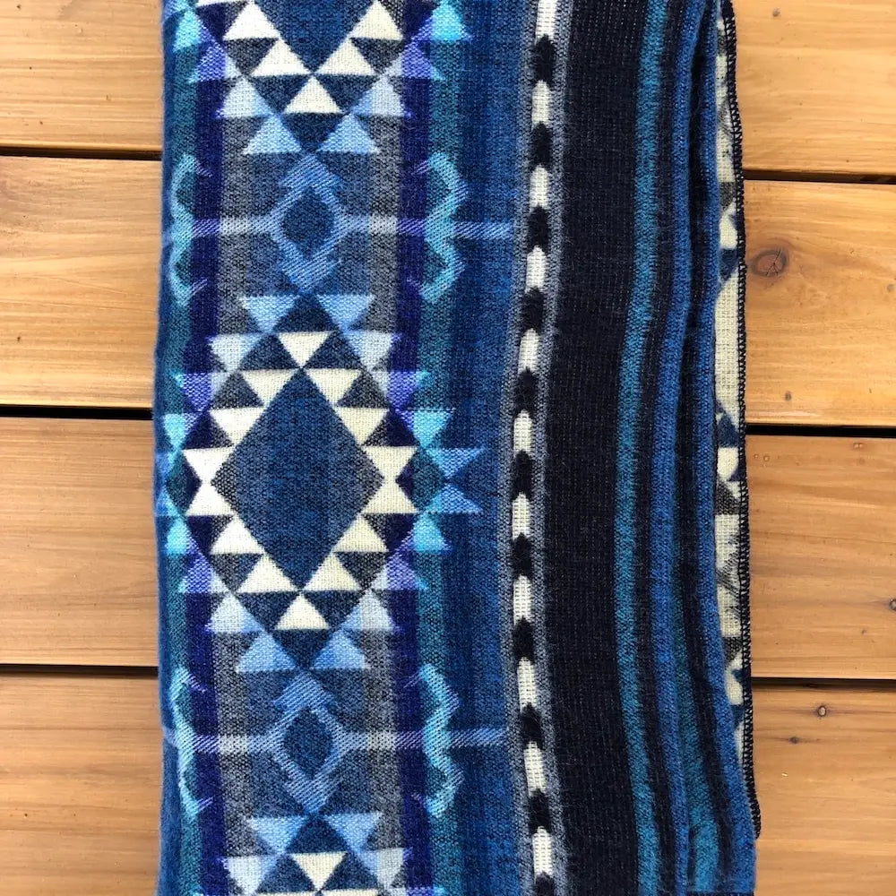 Alpaca Wool Blanket - Turquoise and Cream Western Blue Throw